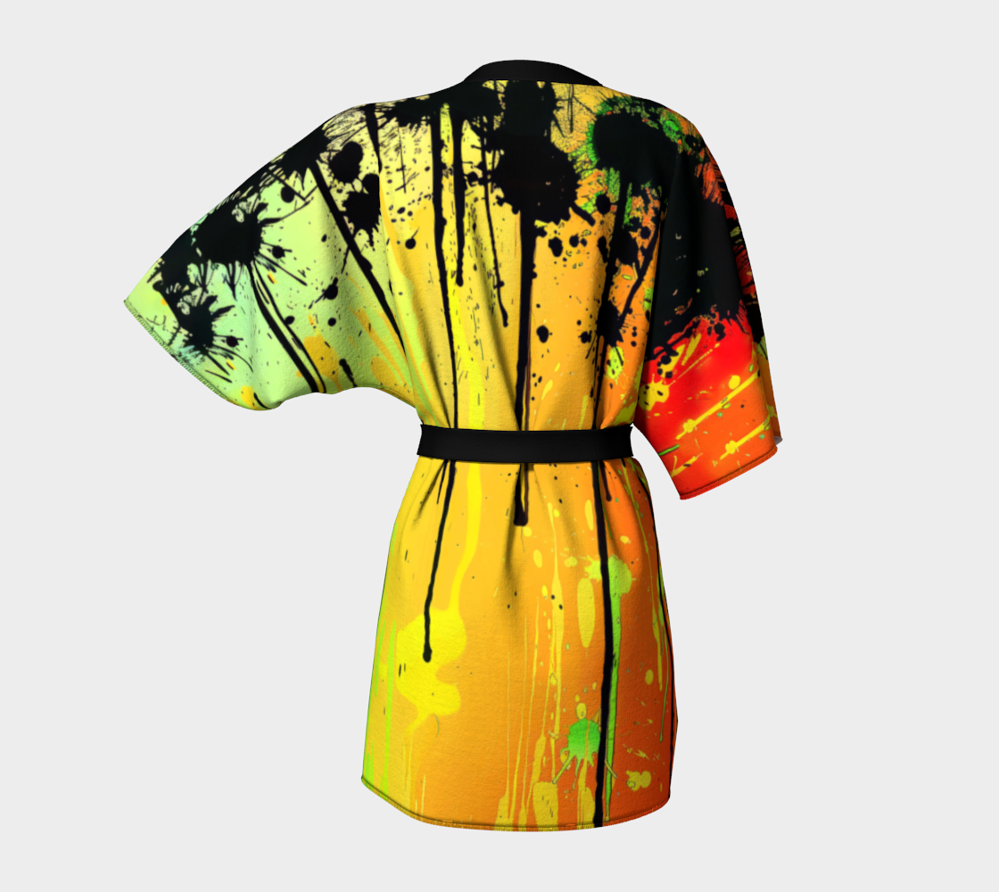Festival Kimono Style Draped Jacket with Paint Drips and Splatters