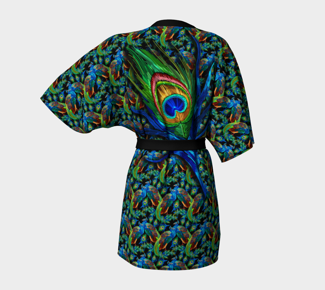 Festival Kimono Style Robe With Peacocks and Feather Back Graphic