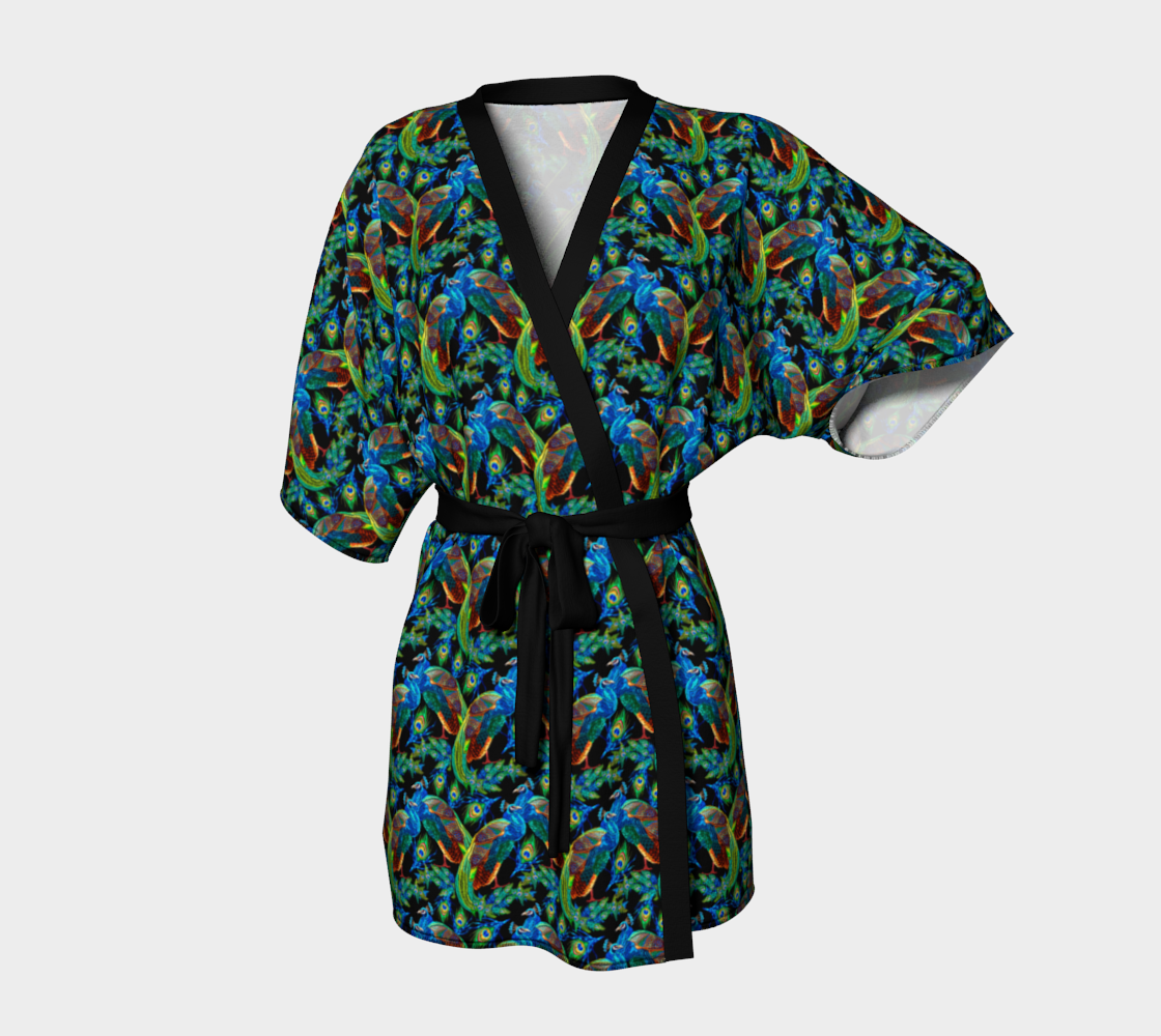 Festival Kimono Style Robe With Peacocks and Feather Back Graphic
