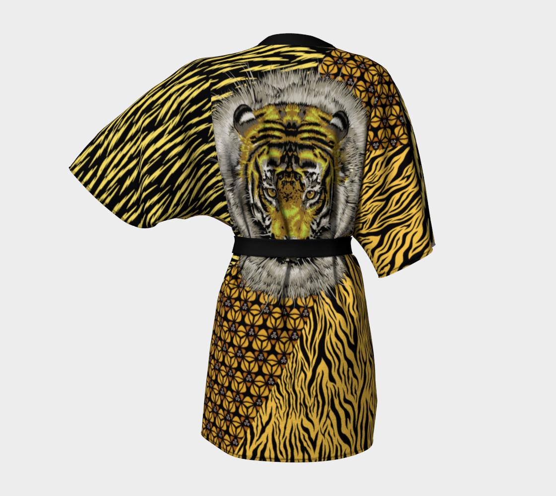 Festival Kimono with Neon Yellow Tiger Face on Back