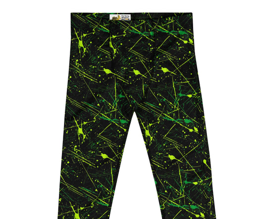 Men's Leggings in Retro Neon Green Paint Splatter Print