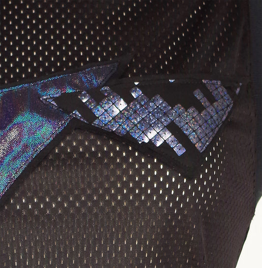 Festival Mesh Top with Holographic Triangles Black