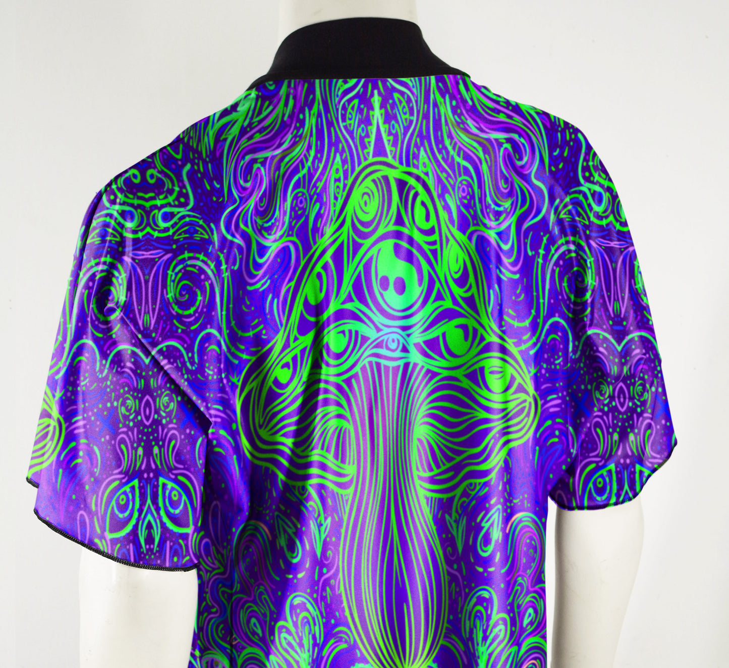 Festival Kimono-Style Draped Jacket Mushroom Print in Purple and Green