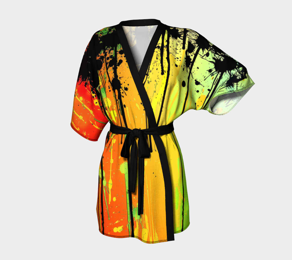 Festival Kimono Style Draped Jacket with Paint Drips and Splatters