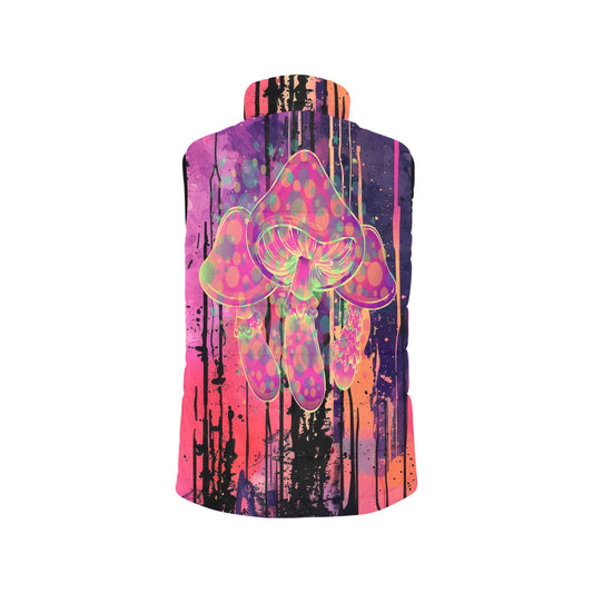 Festival or Rave Trippy Drippy Mushroom Print Puffer Vest