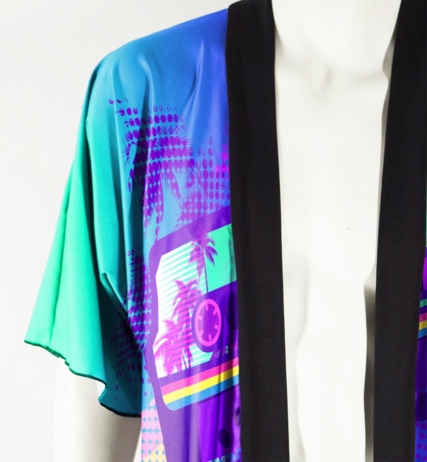 Festival Kimono Style Robe with '80s Tropical Cassette Graphic
