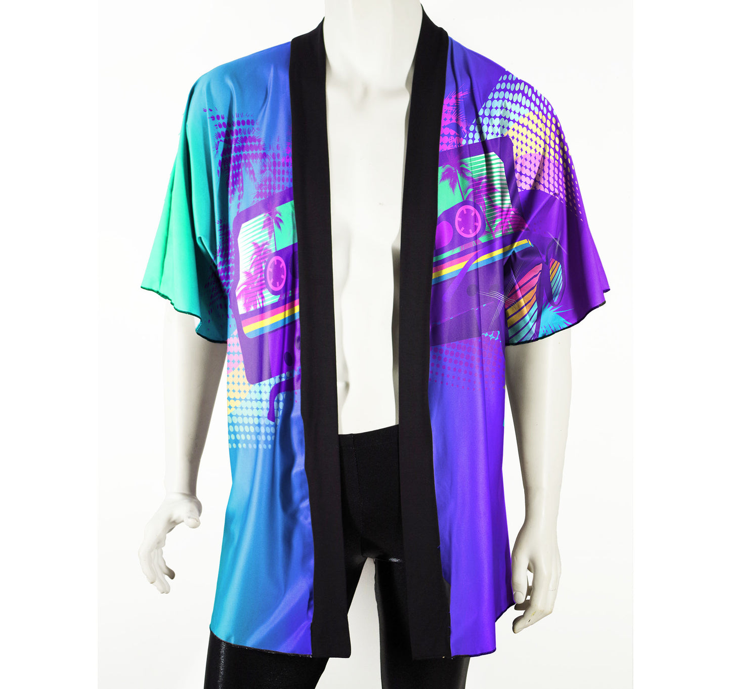 Festival Kimono Style Robe with '80s Tropical Cassette Graphic