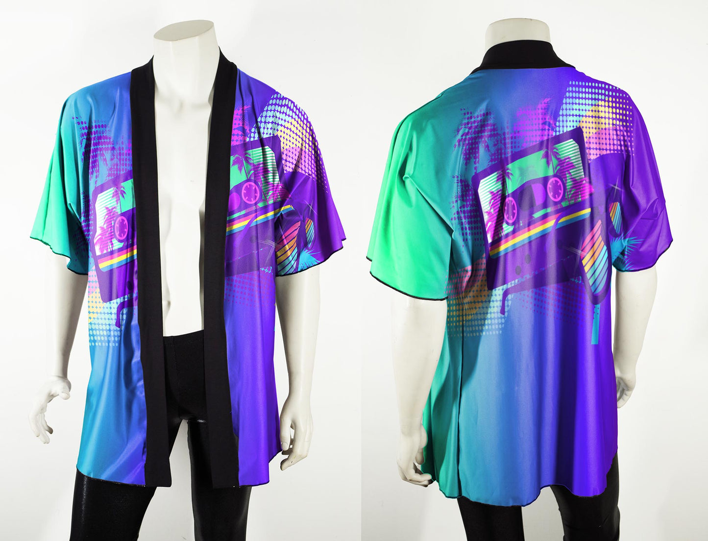 Festival Kimono Style Robe with '80s Tropical Cassette Graphic