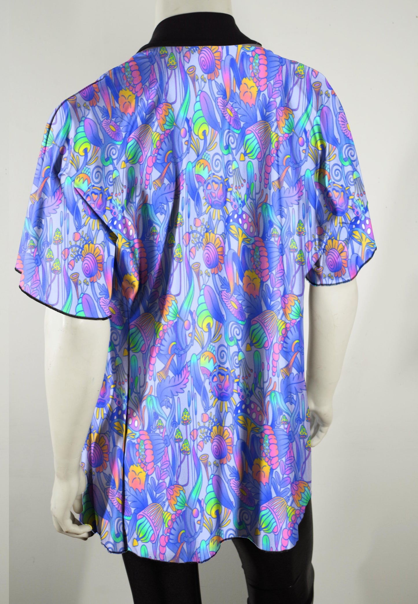 Festival Kimono-Style Draped Jacket with Fantastical Flora and Mushrooms