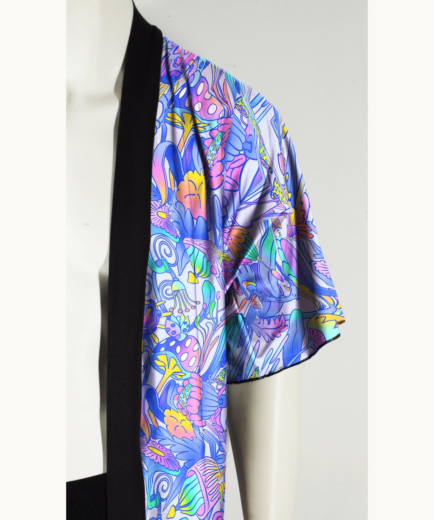 Festival Kimono-Style Draped Jacket with Fantastical Flora and Mushrooms