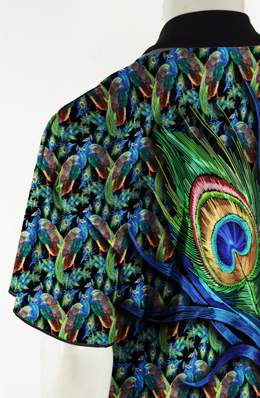 Festival Kimono Style Robe With Peacocks and Feather Back Graphic