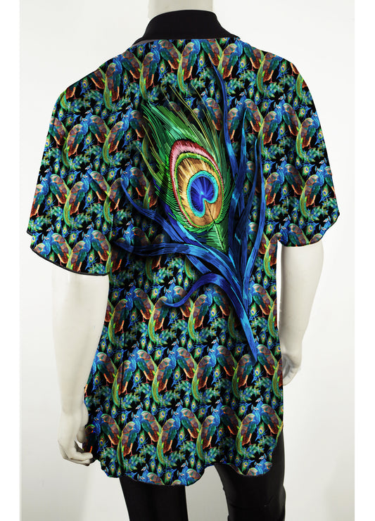 Festival Kimono Style Robe With Peacocks and Feather Back Graphic