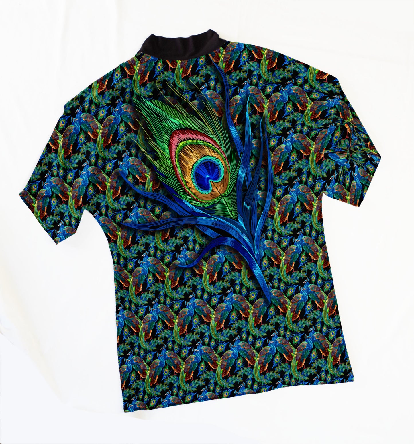 Festival Kimono Style Robe With Peacocks and Feather Back Graphic