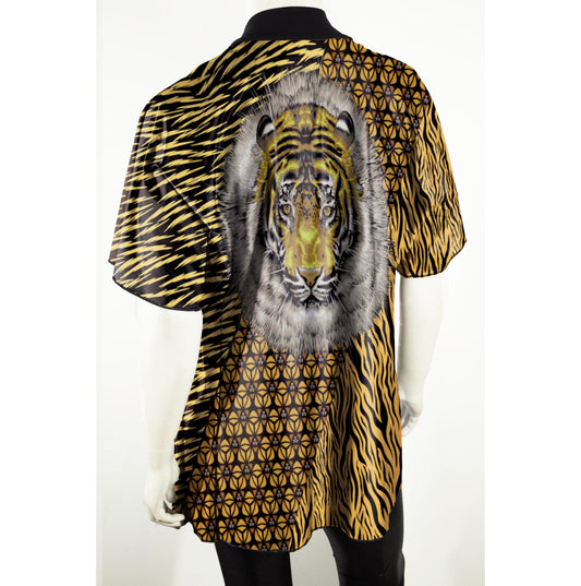 Festival Kimono with Neon Yellow Tiger Face on Back