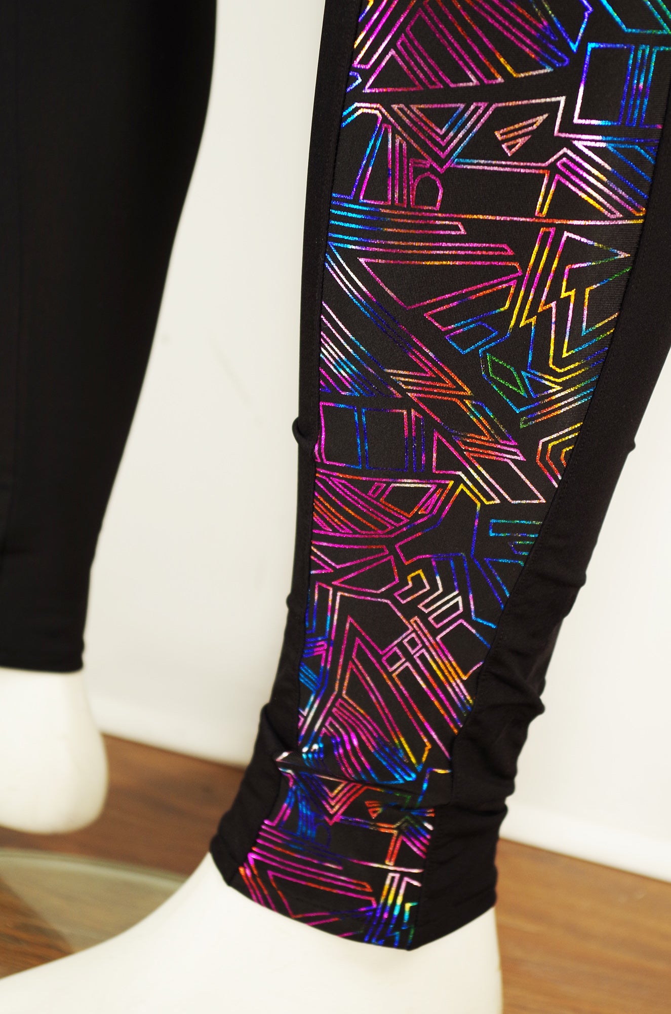 Meggings or Mens Running Tights with Geometric Metallic Strip and Phone Pocket