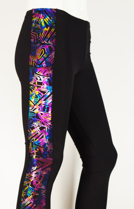 Meggings or Mens Running Tights with Geometric Metallic Strip and Phone Pocket