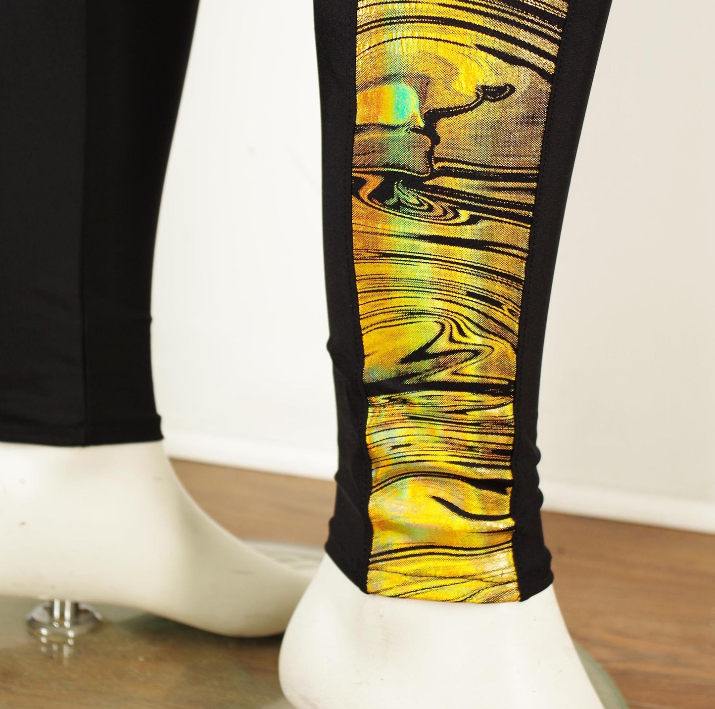 Meggings or Mens Running Tights with Reflective Gold Strip and Phone Pocket