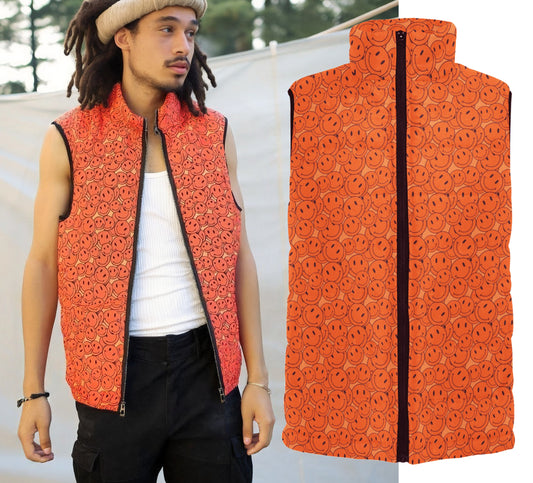 Orange Rave Happy Faces Puffer Vest