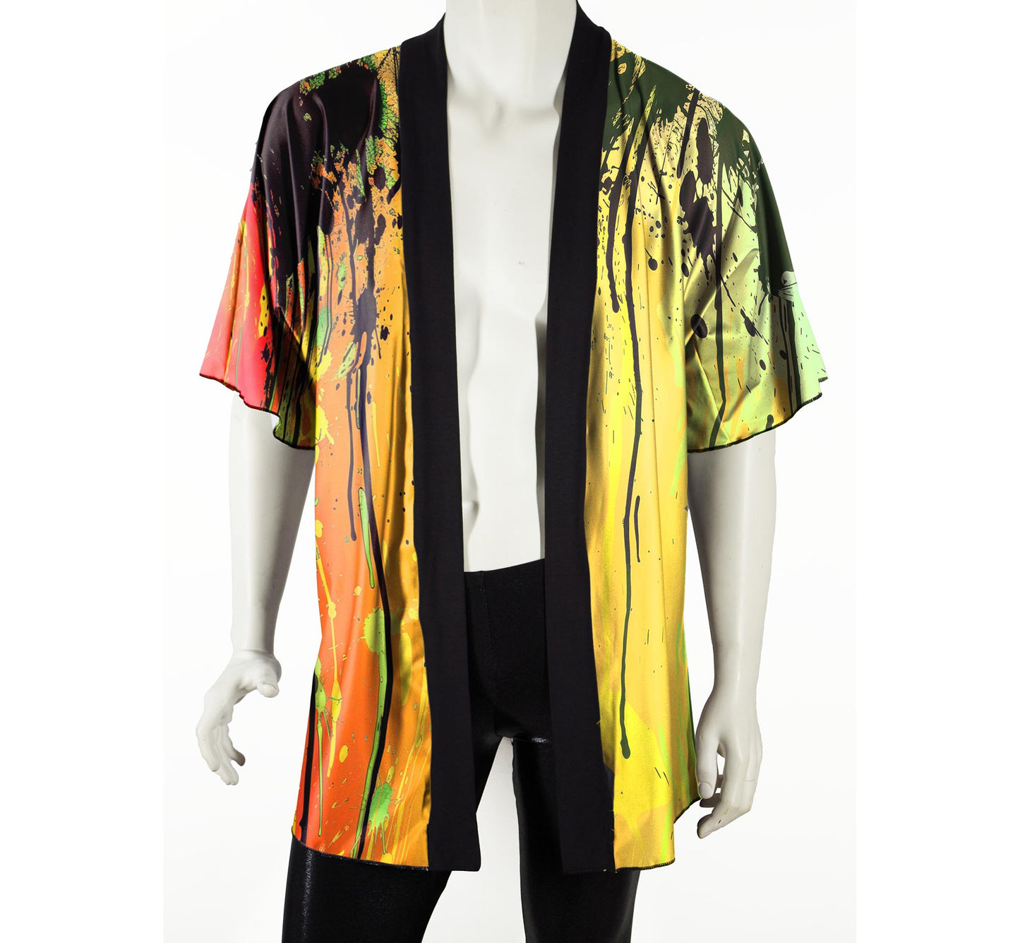 Festival Kimono Style Draped Jacket with Paint Drips and Splatters