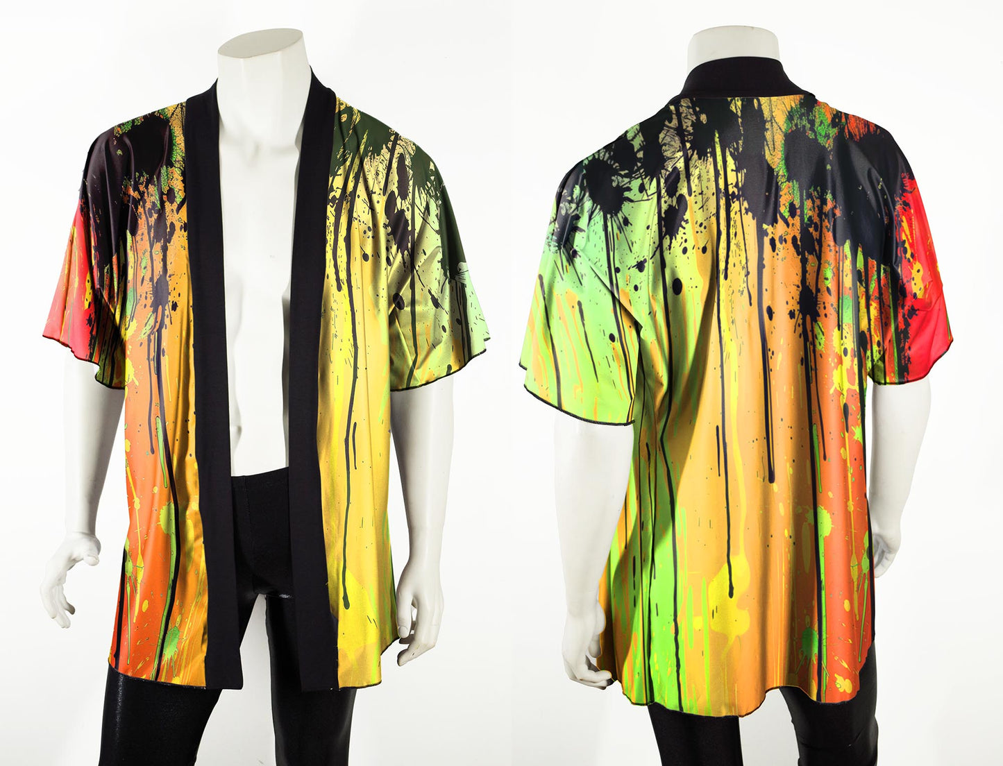 Festival Kimono Style Draped Jacket with Paint Drips and Splatters