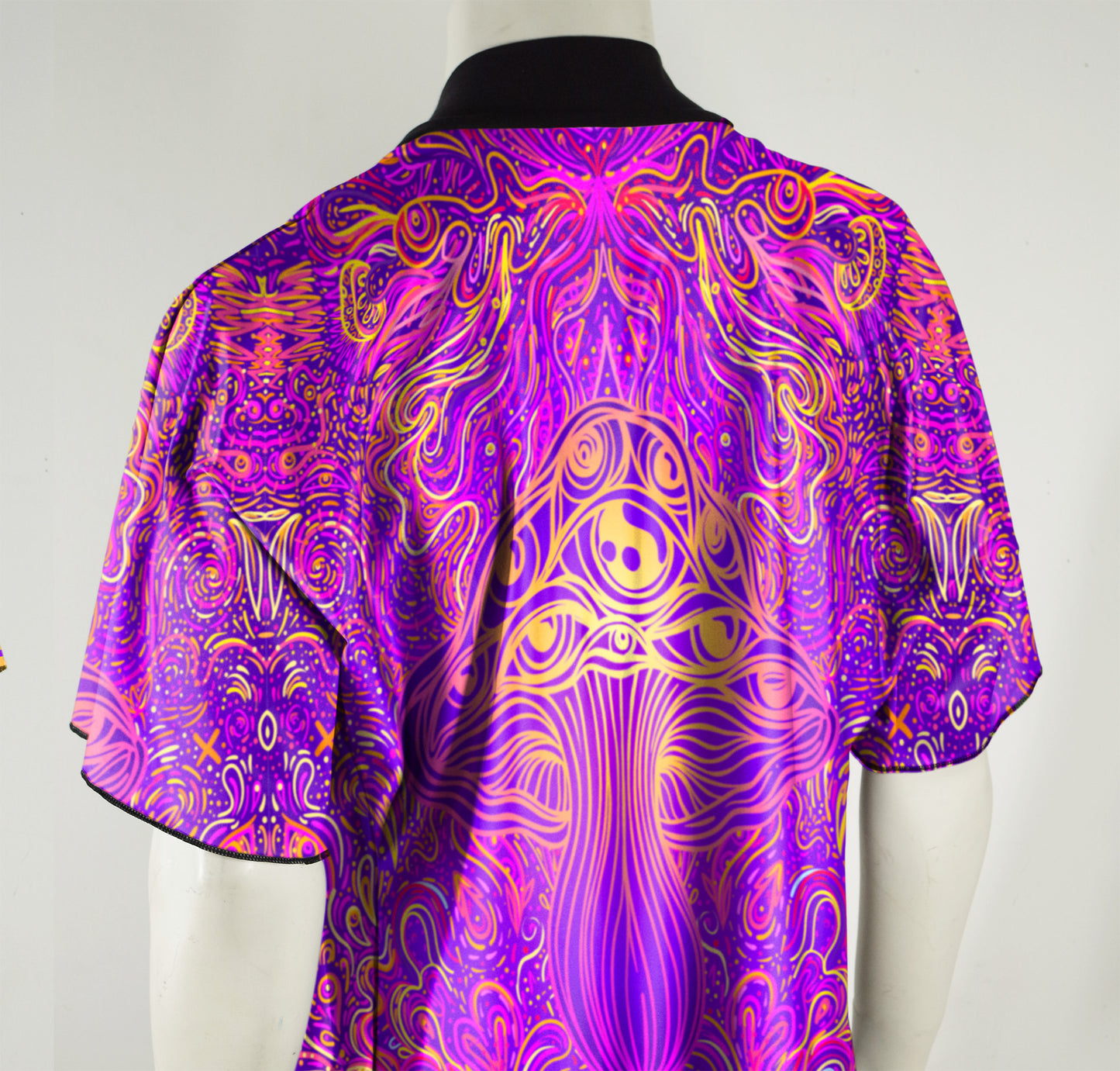 Festival Kimono-Style Draped Jacket Mushroom Print in Fuchsia and Gold