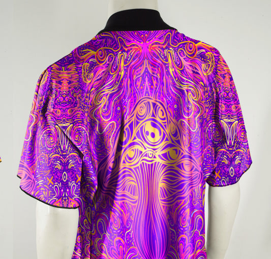 Festival Kimono-Style Draped Jacket Mushroom Print in Fuchsia and Gold