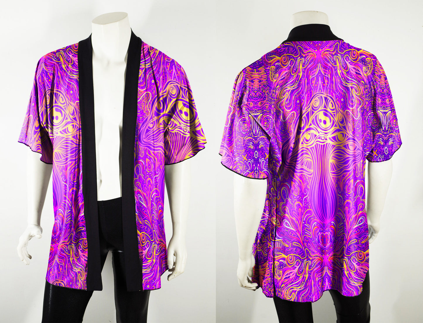Festival Kimono-Style Draped Jacket Mushroom Print in Fuchsia and Gold