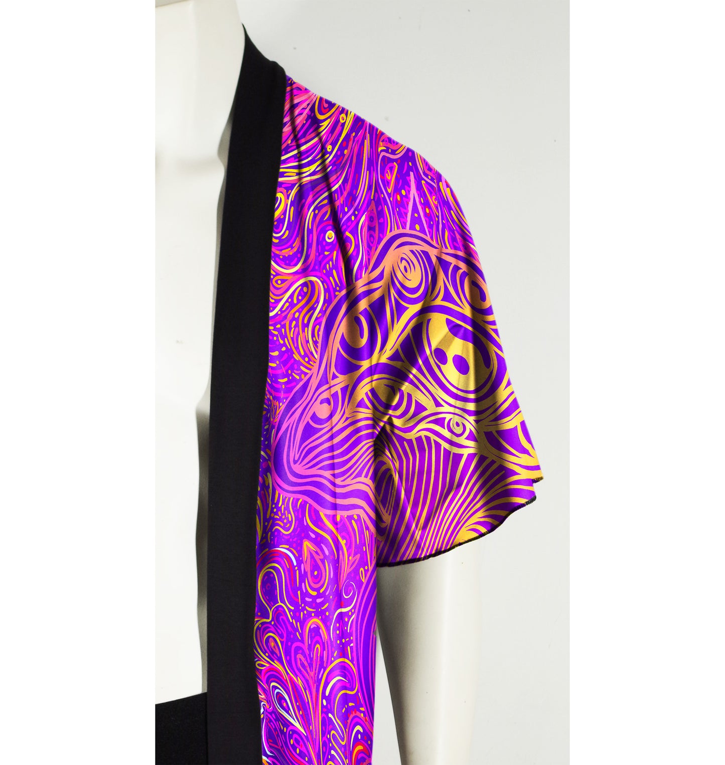 Festival Kimono-Style Draped Jacket Mushroom Print in Fuchsia and Gold