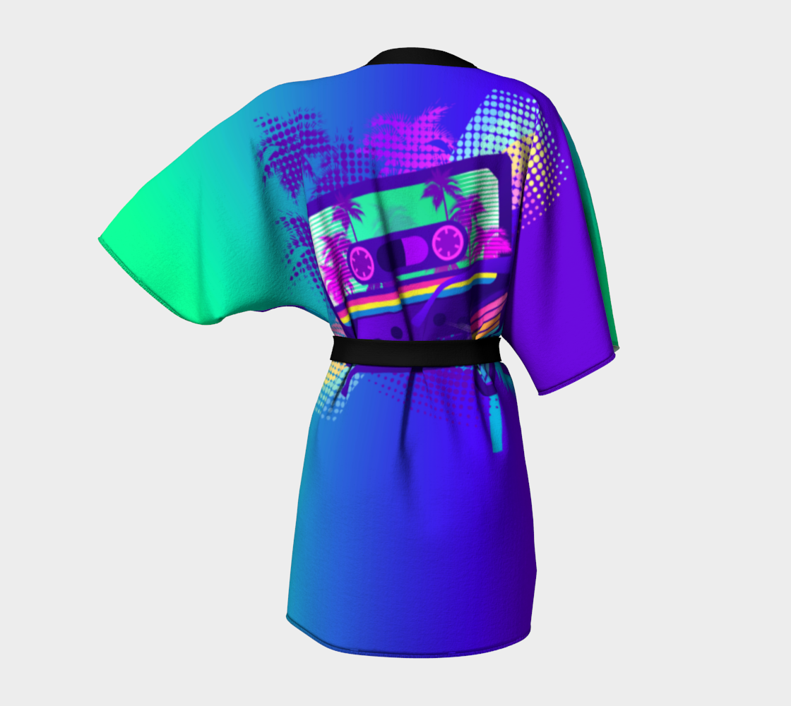 Festival Kimono Style Robe with '80s Tropical Cassette Graphic
