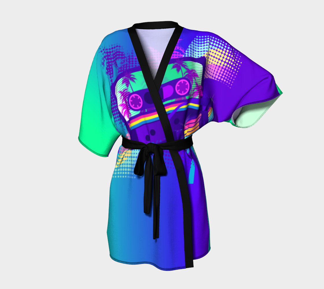 Festival Kimono Style Robe with '80s Tropical Cassette Graphic