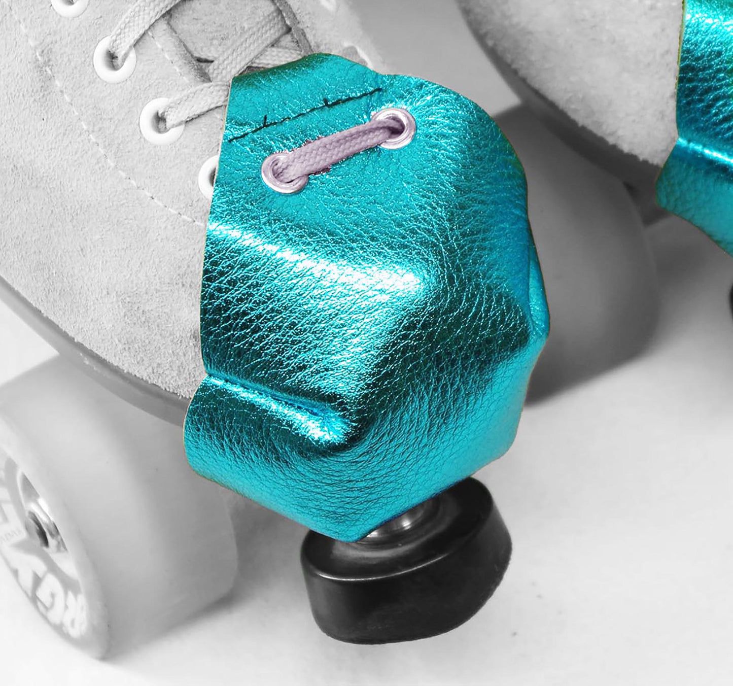 Aqua Turquoise Metallic Leather Toe Caps for Roller Skates