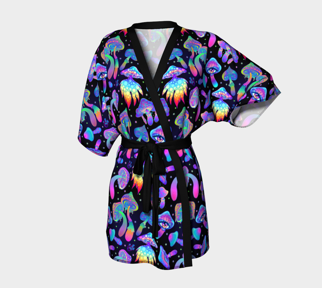 Trippy Mushrooms Festival Kimono-Style Draped Jacket