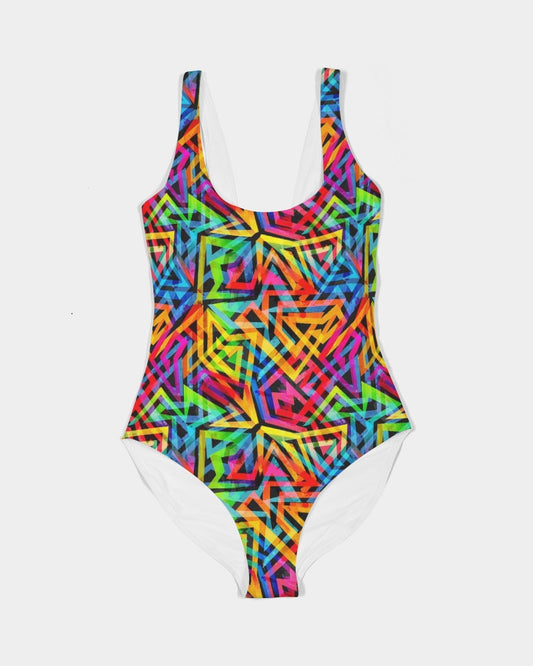 80s/90s Graffiti Print Festival One Piece Swimsuit:  Rave Outfits