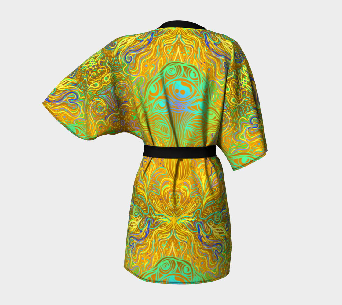 Festival Kimono-Style Draped Jacket in Mustard Yellow Mushroom Print