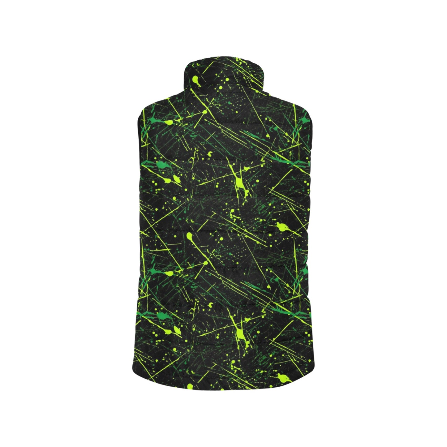 Puffer Vest Men's in Retro Ski Style Neon Green Paint Splatter