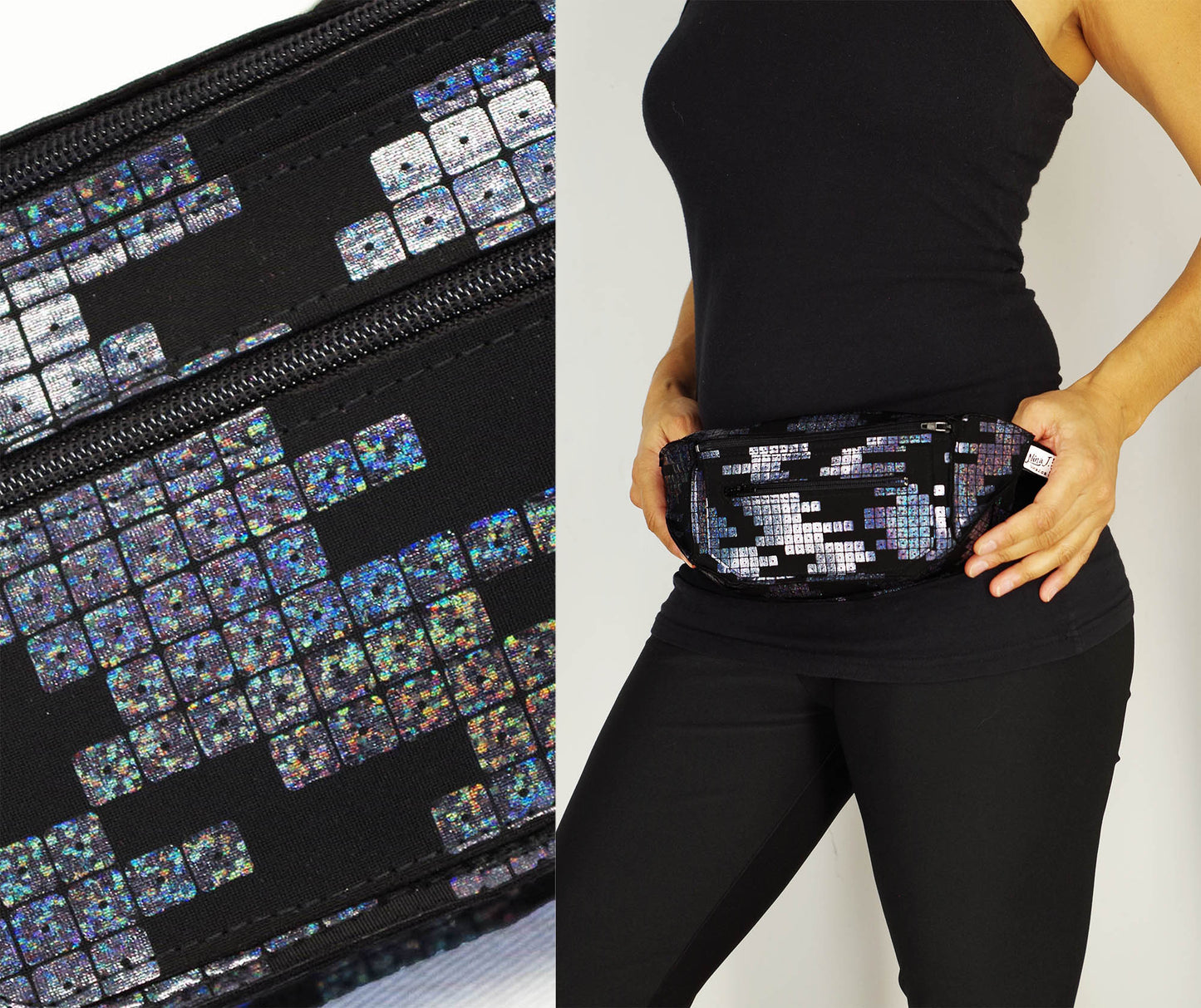 Festival Fanny Pack in Black Iridescent Sequin Print