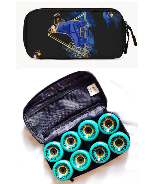 Roller Skates Wheel Bag with Blue and Gold Triangles & Honeycombs