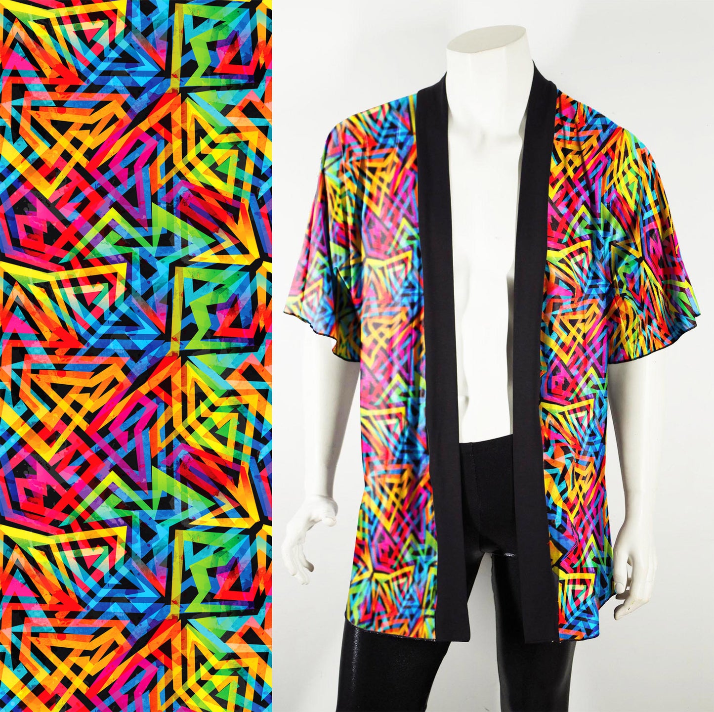 Festival Kimono-Style Draped Jacket in 90s Graffiti