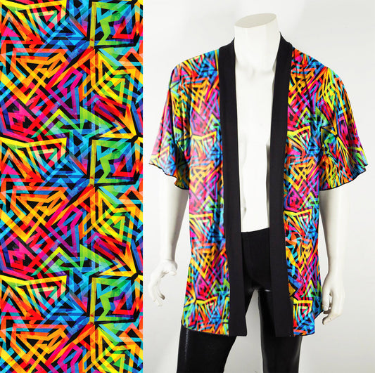 Festival Kimono-Style Draped Jacket in 90s Graffiti