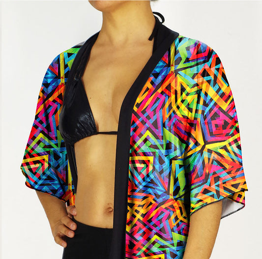 Festival Kimono-Style Draped Jacket in 90s Graffiti