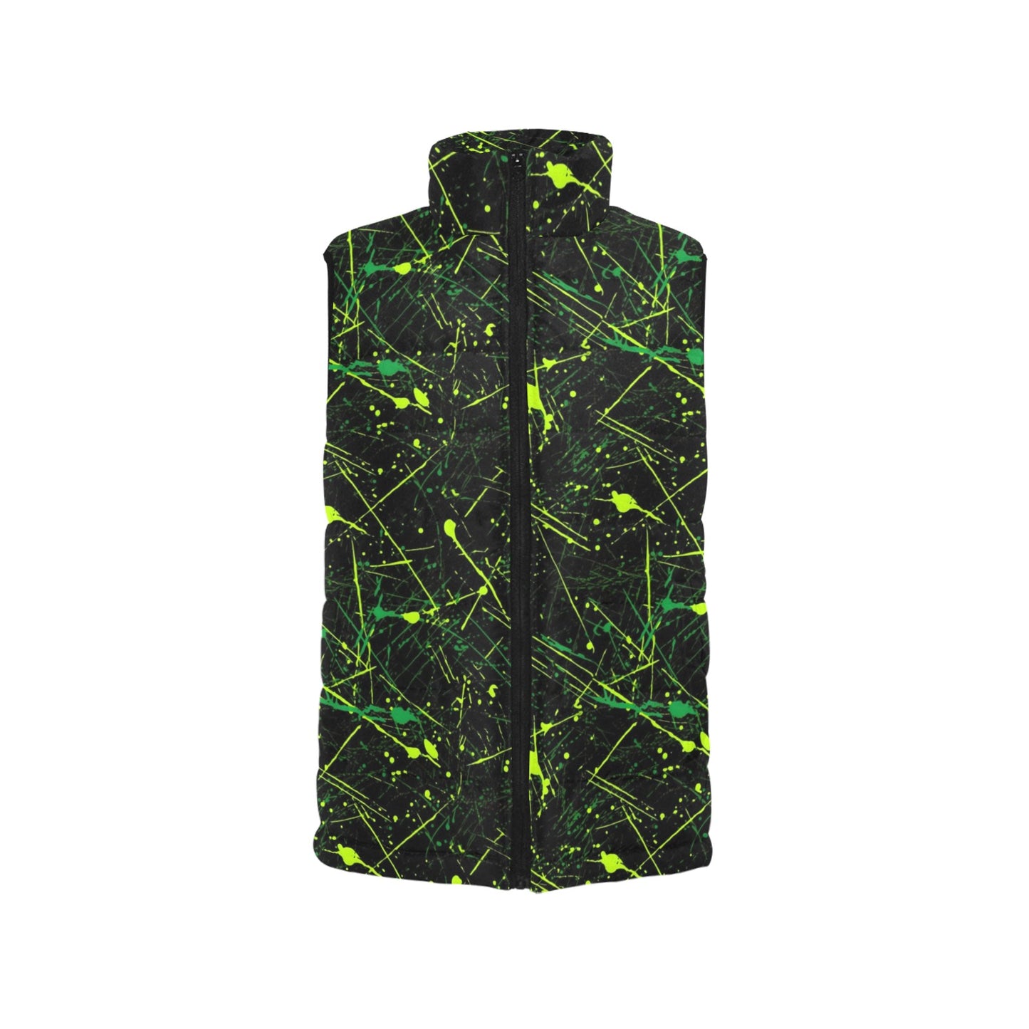 Puffer Vest Men's in Retro Ski Style Neon Green Paint Splatter