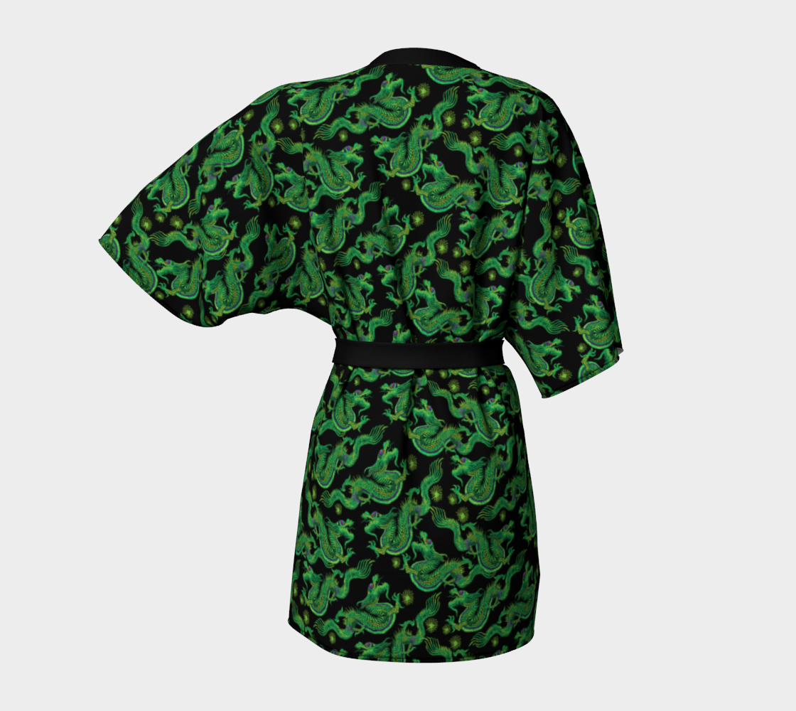 Festival Kimono-Style Draped Jacket with Green Dragons Print