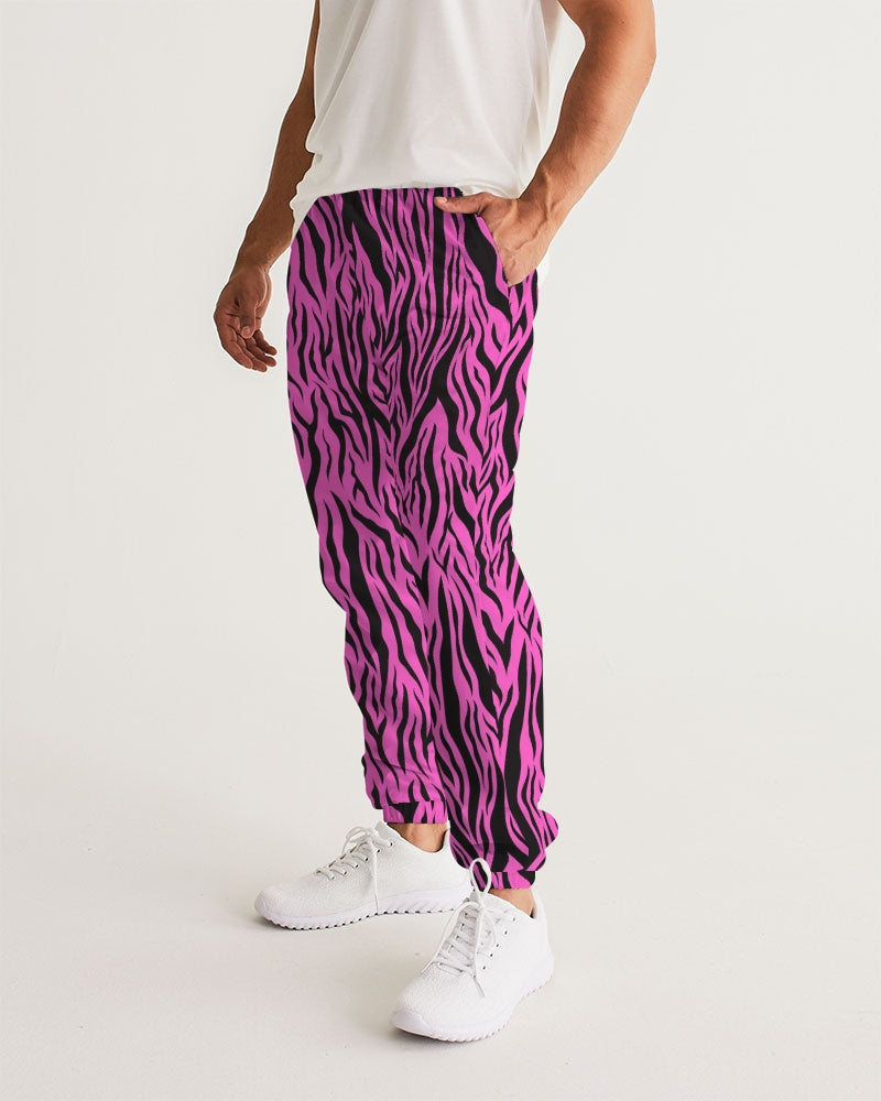 90s Retro Workout Pants Mens in Pink Tiger Print