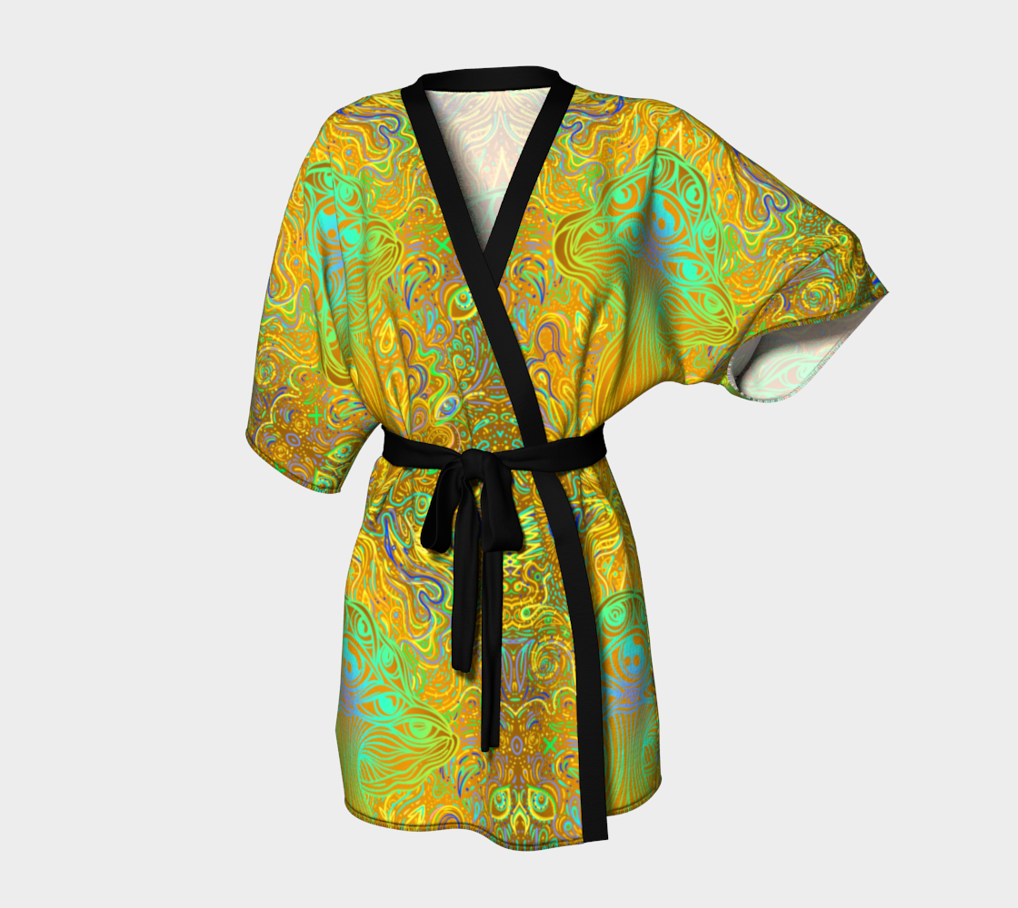 Festival Kimono-Style Draped Jacket in Mustard Yellow Mushroom Print
