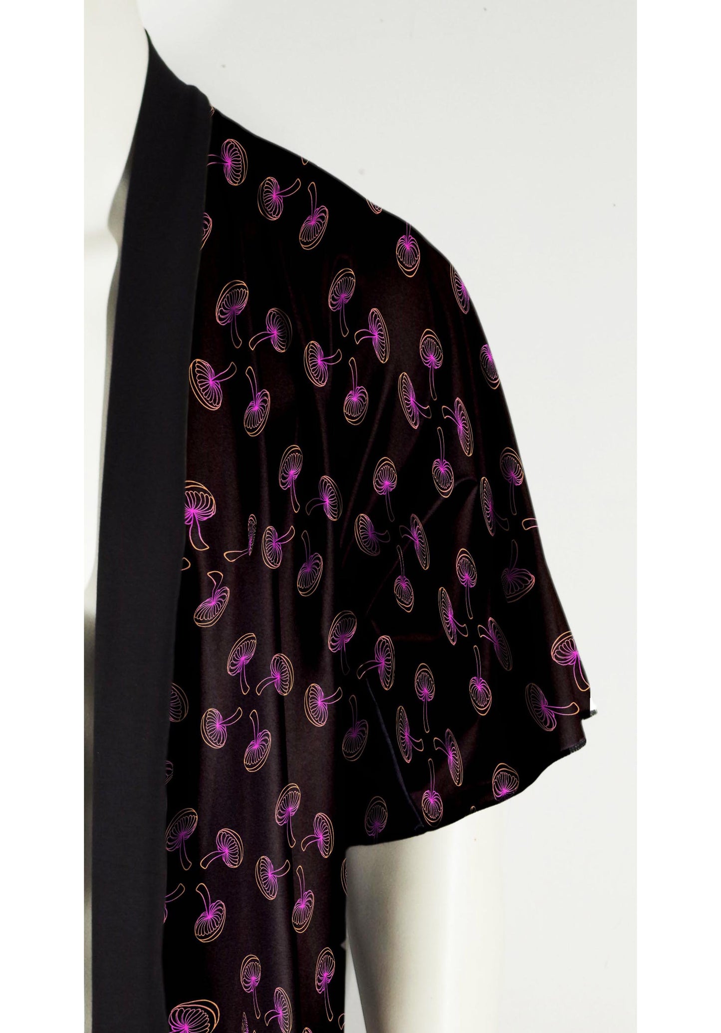 Festival Kimono-Style Draped Jacket with Sunrise Mushroom Back Print