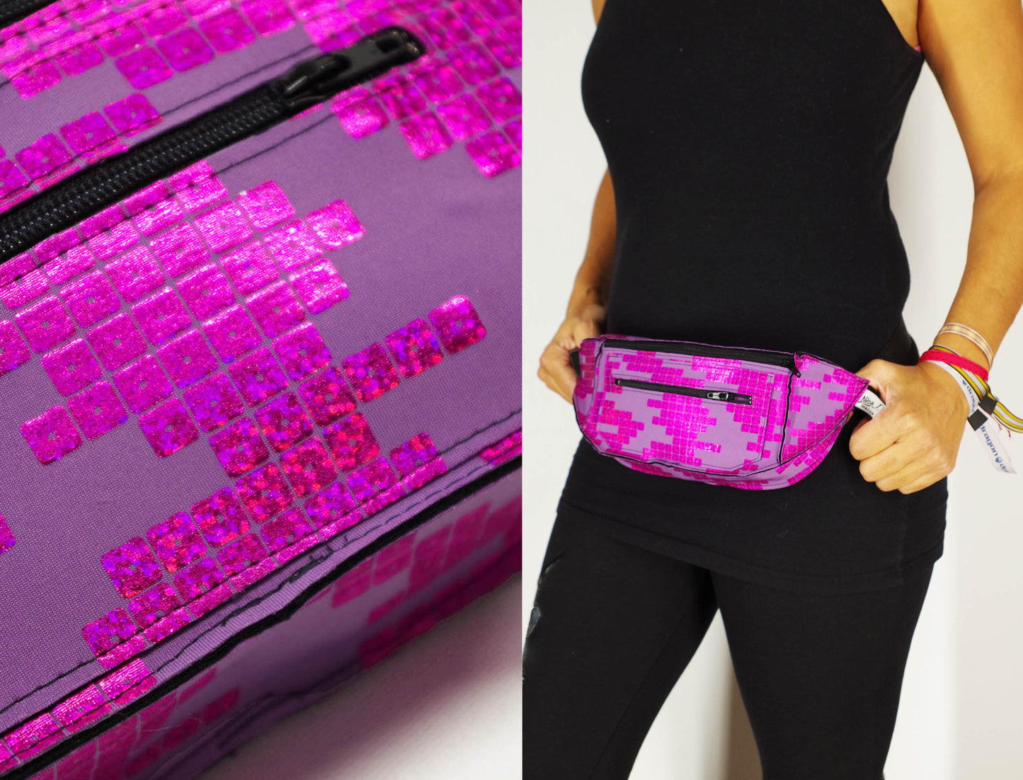 Festival Fanny Pack in Fuchsia Sequin Print on Purple
