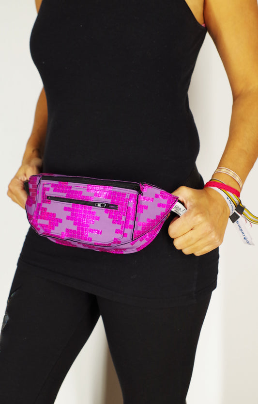 Festival Fanny Pack in Fuchsia Sequin Print on Purple