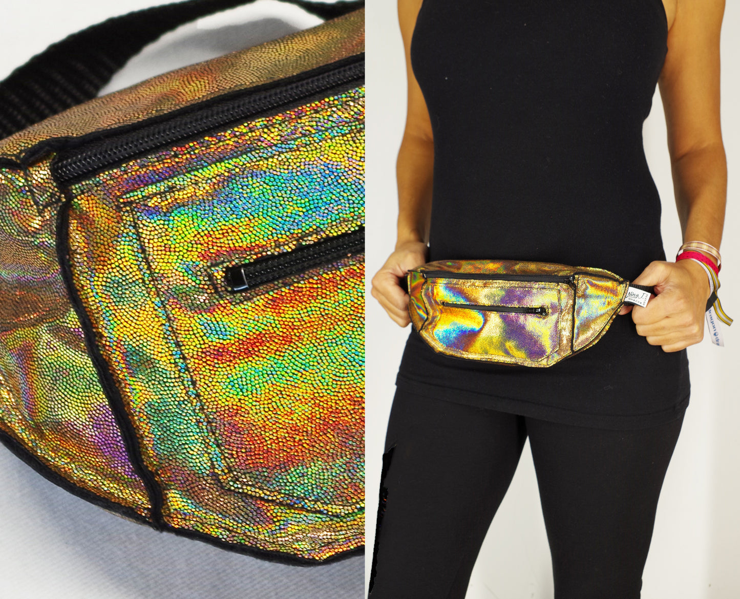 Gold Fanny Pack Iridescent Holographic for Festivals