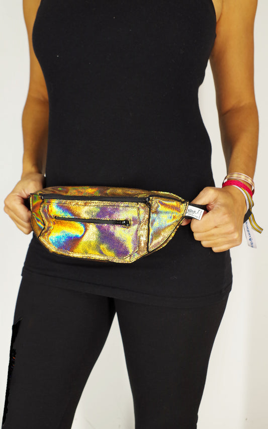 Gold Fanny Pack Iridescent Holographic for Festivals