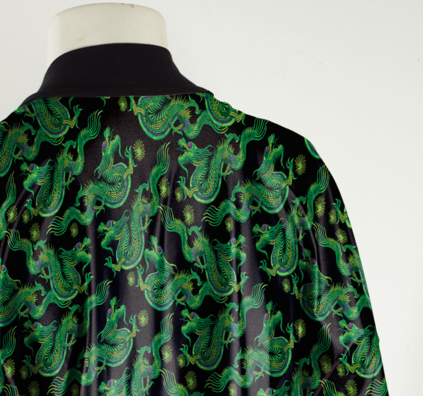 Festival Kimono-Style Draped Jacket with Green Dragons Print